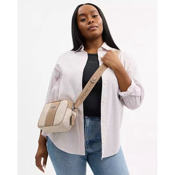 NWT Coach Jamie Camera Bag Siganture Canvas With Stripe CZ185 Sand/Taupe - Picture 10 of 10